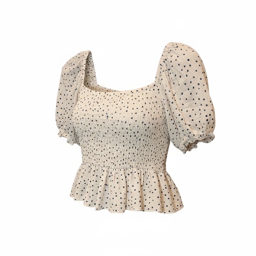 Patrons of Peace Smocked Peplum Top Small Puff Sleeve Polka Dot‎